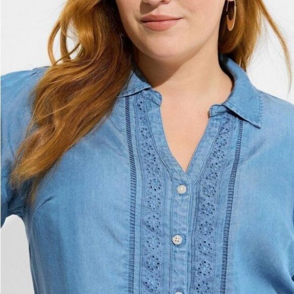 🆕 NWT Women’s torrid 2 Tencel Blue Chambray Button Up Shirt 18 20 2X 2XL XXL - Picture 11 of 12